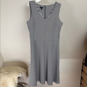 TALBOTS Fit and Flare Black /White Stripe dress. Size Medium